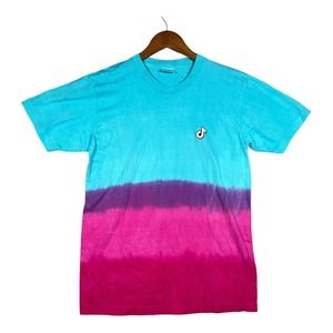 Official Tik Tok Men’s Tie Dye Fade Turquoise Pink Purple Social Tee T-Shirt M